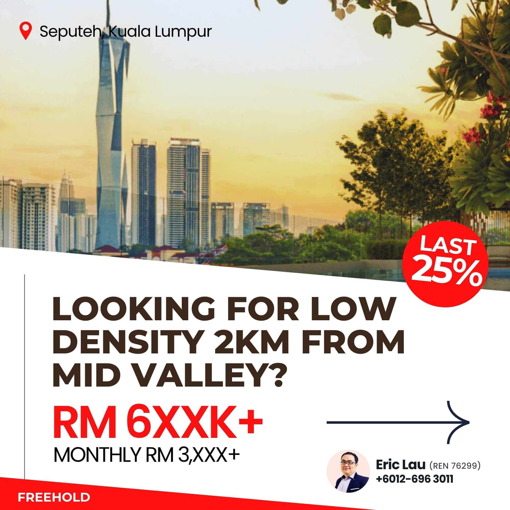 One Seputeh Low Density 2KM from Mid Valley Investment Eric Lau REN76299 +6012